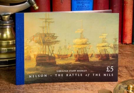Issued by Gibraltar Post Office, this booklet contains a Set of 5 stamps depicting Nelson's Ship HMS Vanguard, the Battle of the Nile, Nelson's Nileus, Nelson himself and his wife Frances. 