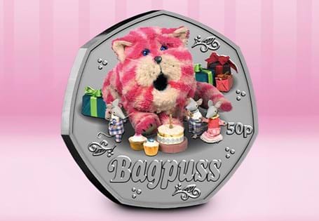 The Bagpuss BU Colour 50p is an enchanting full colour coin which captures the gentle magic of one of television's most treasured characters. 