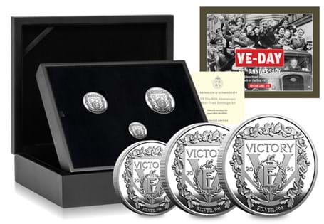 Struck on VE Day 2025, this rare silver Sovereign set honours 80 years since WWII’s end. The edition limit is 275, and features exclusive designs in proof finish. A powerful tribute. 