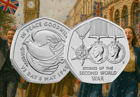 This pair features the 2025 UK Stories of the Second World War 50p and the 2025 UK 80th Anniversary of VE day 50p. Struck to a Brilliant Uncirculated quality and protectively encapsulated.