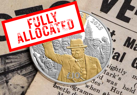This coin has been issued to mark the 80th anniversary of VE Day. It has been struck from 5 ounces of Pure Silver with selective Gold plate to a Proof Finish. Edition Limit: 295