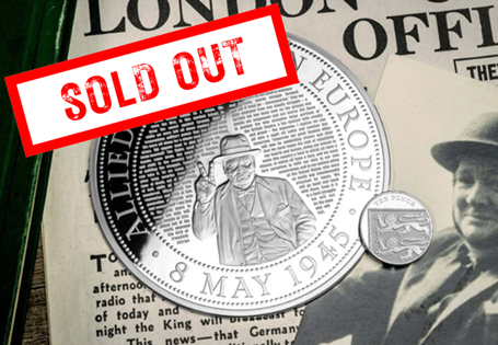 Commemorate the 80th Anniversary of VE Day with this 5oz Silver Proof Masterpiece, featuring Winston Churchill's iconic speech immortalised with micro-engraving, marking the end of World War II.