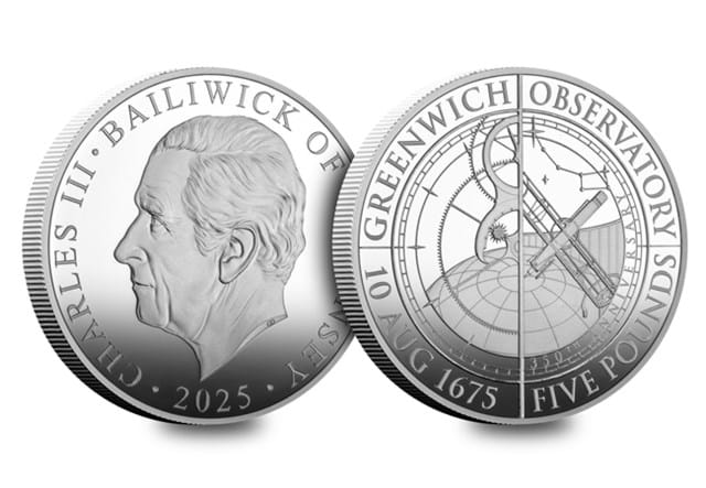 Greenwich Observatory Silver £5 Obv Rev