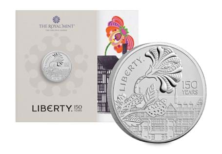 The UK 2025 Brilliant Uncirculated £5 coin. Issued to mark the 150th Anniversary of Liberty, the famous London store.