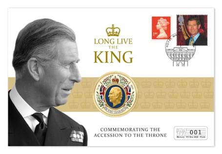 The Long Live the King Commemorative Cover marks King Charles III's accession to the throne. Features two official Royal Mail stamps and postmarked.