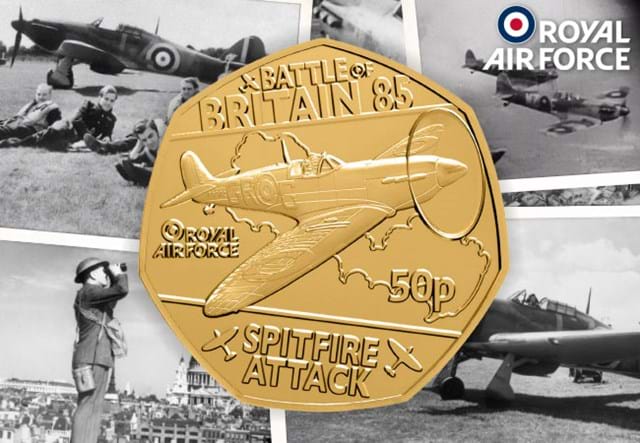 2025 Battle Of Britain BU (Guernsey) Gold Plated 50Ps Vsc Starter Spitfire And Oi Badge Product Images 1