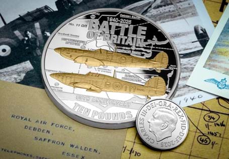 Commemorate 85 years since the Battle of Britain with this 5oz Silver Proof coin. Limited to just 295, with gold highlights and stunning design – a lasting tribute to true British courage.