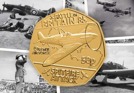 This 50p has been issued to mark the 85th Anniversary of the Battle of Britain. It has been plated in 24 Carat Gold and features a Spitfire in flight. Worldwide Edition Limit: 50,000