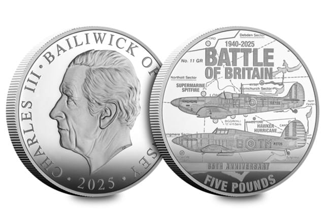 Battle Of Britain Silver £5 (Guernsey) Obv Rev