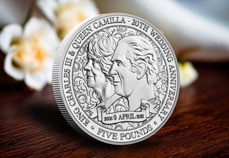 This £5 coin has been issued to mark the 20th Anniversary of King Charles III and Queen Camilla's wedding. The coin has been struck to a BU finish and it features a portrait of the pair. With CoA.