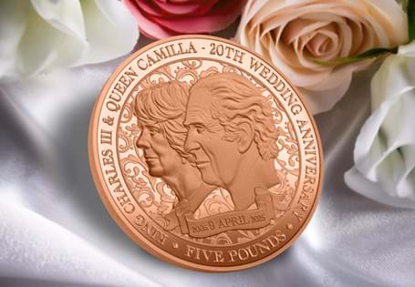 Gold £5,  issued to mark the 20th Anniversary of Charles and Camilla's wedding. Struck from 22 Carat Gold to a Proof finish. In box with CoA. It features a beautiful portrait of the pair. EL: 25