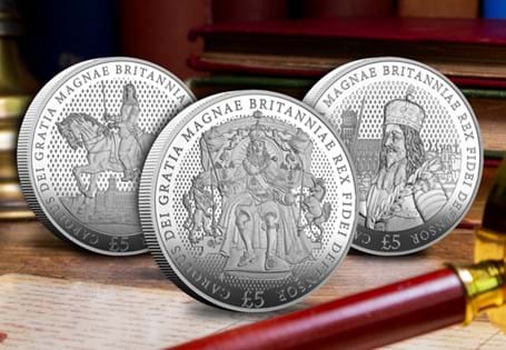 The King Charles I Silver Coin Set brings together THREE Silver Proof £5 Coins issued to mark the 400th anniversary of the controversial King's accession.