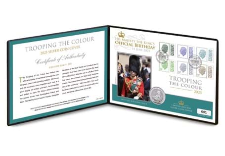 This year on the 14th June, we celebrate Trooping the Colour. This special cover is being released featuring the 2025 Silver Britannia, alongside six Royal Mail definitive stamps postmarked on the day