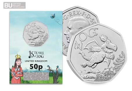 The Royal Mint has issued a 50p to celebrate 15 years of the beloved children's tale, Zog. It is struck to a Brilliant Uncirculated quality and protectively encapsulated in bespoke packaging.