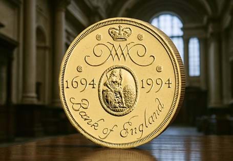 Issued in 1994 to mark the tercentenary of the Bank of England. Reverse features the Bank's Corporate Seal and Cypher of William and Mary. 