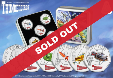 Struck to BU quality, each of your 50p coins captures the vibrant detail and spirit of the beloved Thunderbirds series. The complete set is beautifully housed in a bespoke collector tin, EL:995