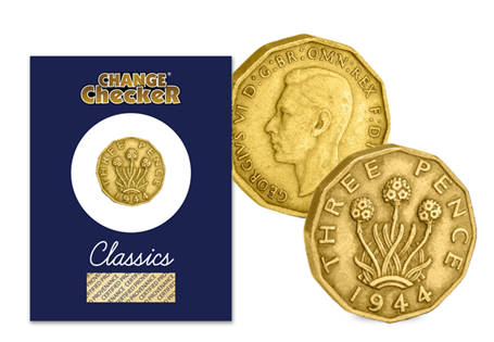 Original 1944 threepence minted during the reign of King George VI. This coin has been specially encapsulated in official Change Checker Classics packaging to preserve for generations to come.