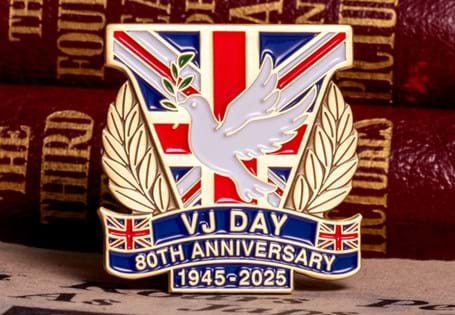 This pin badge honours VJ Day