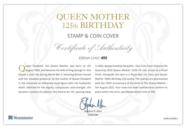 Queen Mother 125Th Birhtday Presentation Cover Certificate Images AT 2