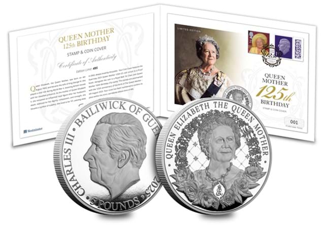 Queen Mother 125Th Birhtday Presentation Cover With New Proof £5 Coin In Folder With Certificate Images AT 7