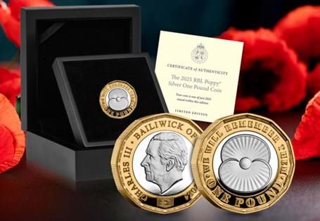 This RBL Poppy £1 has been struck from Silver and is the first commemorative 12-sided £1 coin and comes in a deluxe Presentation Case. 10% from each sale will go to the Royal British Legion. EL: 2025