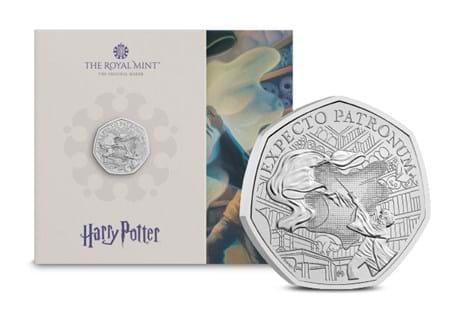 This 2025 UK 50p celebrates Harry Potter and the Prisoner of Azkaban, with its design capturing the moment Harry learns the Patronus charm. Comes in official Royal Mint packaging.