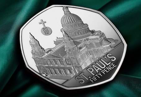 Struck from FIVE OUNCES of Pure Silver and spanning twice the diameter of a standard 50p coin. The St Paul's Cathedral Silver 5oz Coin has been issued to mark 350 years since the reconstruction.