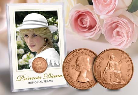 The Princess Diana Memorial Frame, curated to mark the anniversary of her tragic passing on 31st August, 1997. Includes custom artwork alongside a UK pre-decimal Penny from her birth year, 1961.