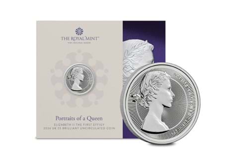This UK 2026 Brilliant Uncirculated £5 features the inaugural definitive portrait of Queen Elizabeth II designed by Mary Gillick. Comes in official Royal Mint packaging.