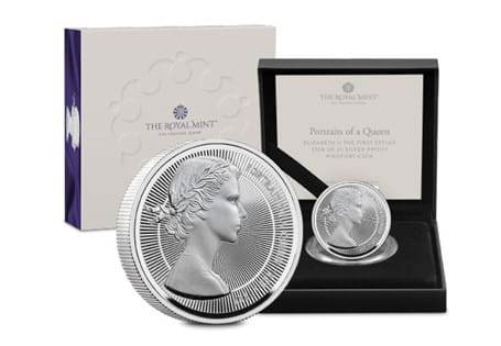 This UK 2026 Silver Piedfort £5 features the inaugural definitive portrait of Queen Elizabeth II designed by Mary Gillick. Comes in official Royal Mint packaging.
