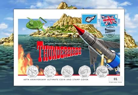 Own the Thunderbirds 60th Anniversary Coin Cover with all five BU 50p coins and a Royal Mail 1st Class stamp, officially postmarked 30 Sept 2025. EL: 495 worldwide.