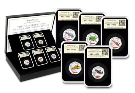 Celebrate 60 years of Thunderbirds with this exclusive DateStamp™ Set of five colour 50p coins, postmarked 30 Sept 2025. Limited to just 495 worldwide.