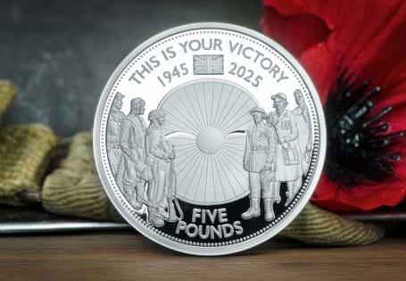 Struck in Sterling Silver to Proof finish, this official 2025 VE Day Poppy® £5 Coin marks 80 years of Victory in Europe. Limited to 995 worldwide, with 10% donated to the RBL.