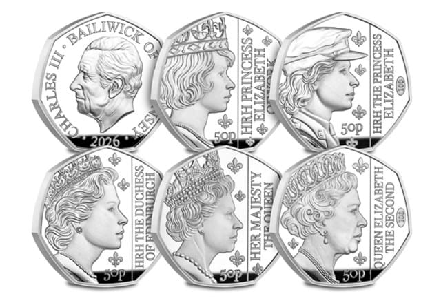 2026 QEII 100 Silver 50P Set All Rev (With Obv)