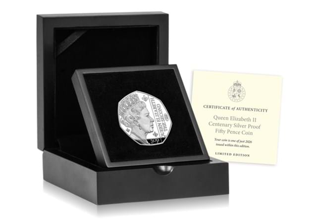2026 QEII 100 Silver Single 50P Box Shot