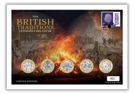 Celebrate Bonfire Night with this exclusive cover uniting the 2025 British Traditions £2 Coin, Royal Mail stamp, and postmark dated 5th November 2025. Limited to just 495 individually numbered pieces.