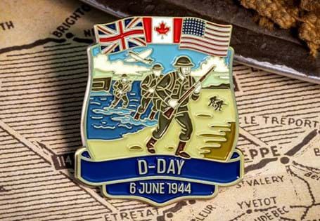 This pin badge honours D-Day. It has been designed in the UK and has been finished using premium enamel 
