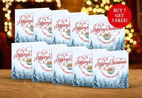 This Christmas card features the new 2025 Robin Colour 50p - carefully encapsulated to protect its Brilliant Uncirculated finish. The inside is left blank for your personal message. BUY 7 GET 3 FREE