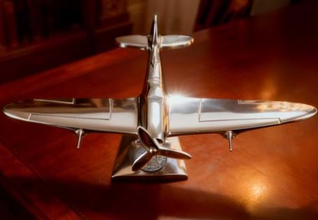 This Spitfire model features a 1936 half-crown struck in the year of the Spitfire's first flight