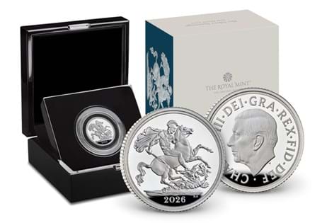The UK 2026 St George and the Dragon Silver Sovereign. Only the Second UK Silver Sovereign to ever be issued by the Royal Mint. Comes in official Royal Mint packaging.