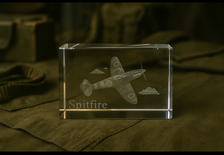 This stunning optical crystal sculpture features a laser etched image of Spitfire. Each sculpture is crafted by hand and comes presented in a presentation case