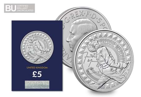 The Royal Mint has issued an official £5 coin to celebrate the iconic Music Legend, Freddie Mercury. The coin is struck to a Brilliant Uncirculated quality and arrives protectively encapsulated.