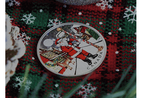 This Royal Canadian Mint 2025 Dear Santa Fine Silver Coin with vibrant selective colour reveals a glowing North Pole scene under black light (torch included) EL 7500 worldwide.