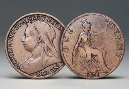 Your anniversary penny honours 125 years since the passing of Queen Victoria. An original Victorian 'old head' Penny used during the Victoria period.