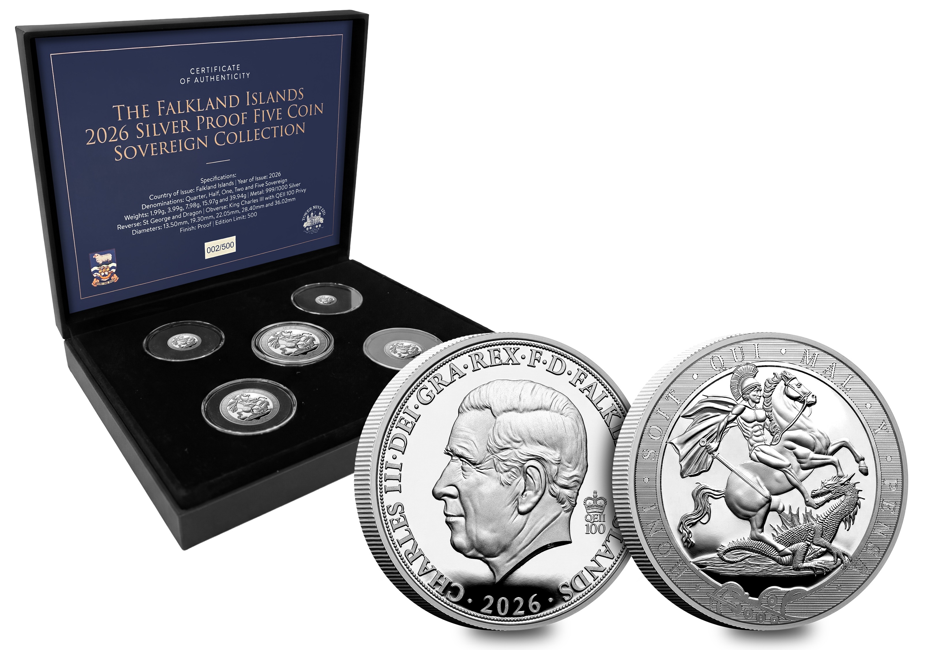 2026 Falklands Silver Proof Sovereign Five Coin Set