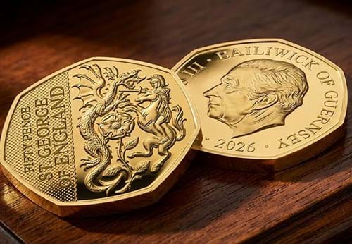 St George Gold Plated 50P OBV REV Product Lifestyle 2