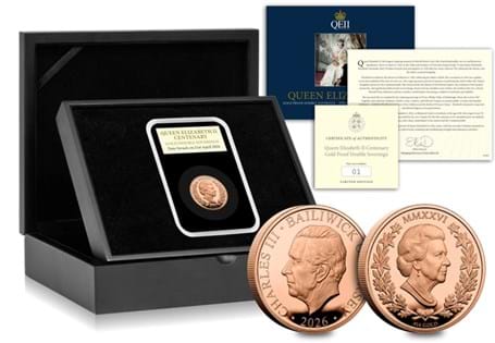 Issued to mark the Centenary QEII, this Double Sovereign has been struck on the anniversary day of her birthday, 21/04/26. Featuring a portrait and floral design, it is strictly limited to 195 issues.