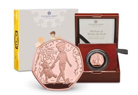 This 2026 UK Gold Proof 50p has been issued by The Royal Mint to celebrate 100 years of Winnie the Pooh. The second coin in this three-coin collection celebrates loyalty.