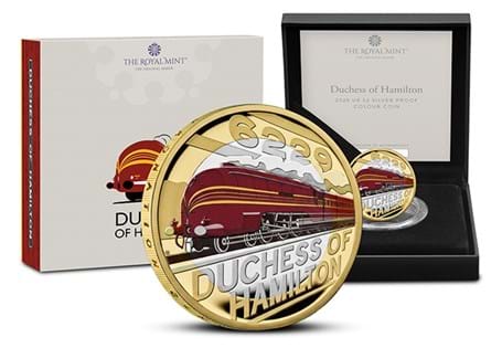 This 2026 UK Silver Proof £2 Coin celebrates one of the most iconic trains in history, the Duchess of Hamilton. Comes in official Royal Mint packaging and finished with selective colour plating.