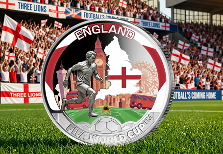 The Official England FIFA World Cup™ Coin, beautifully crafted with full-colour prints and silver plating. An officially licensed FIFA product, a must have for football fans and collectors alike.